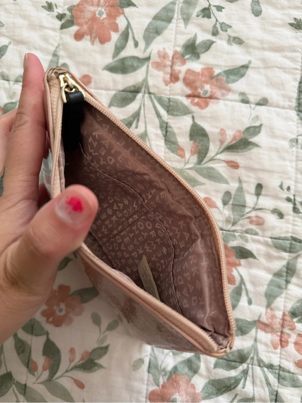 kate spade Rose Gold Glitter Zip Wristlet